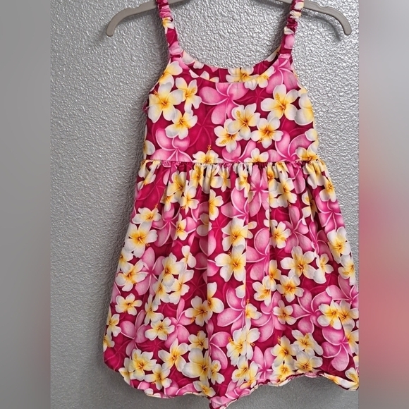 Girl's Pacific Legend Hibiscus  Plumeria Hawaiian Bungee Dress    Size 7/8 - Picture 1 of 5